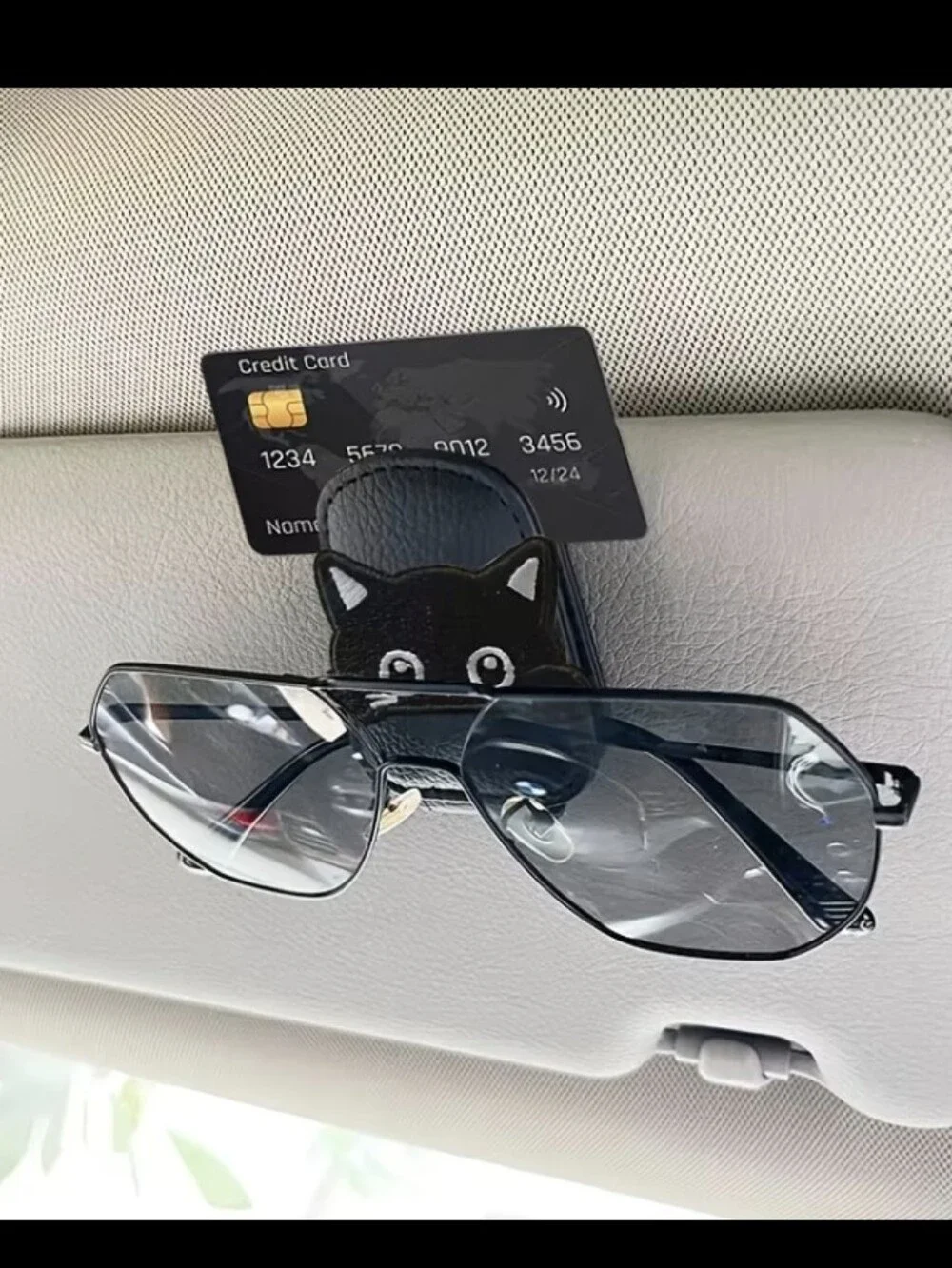 Cat Decor Car Visor Magnetic Clip For Sunglasses/ Card Holder New